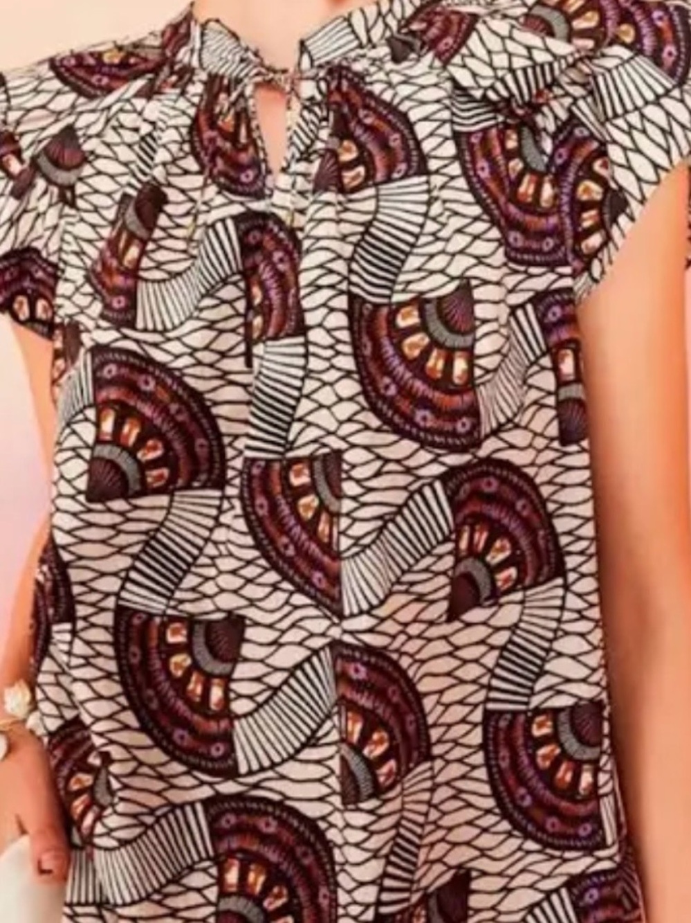Ulla Johnson Cream Top with Purple and Black Fan Print Size 2